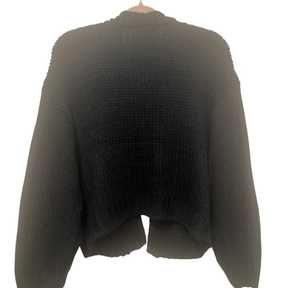 NWT Luna Ivy Puff Smiley Face Open Front Cardigan Chunky Oversize Black Size XS - Picture 2 of 10